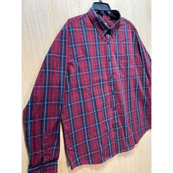 DOCKERS - Men's Long Sleeve Plaid Shirt - Burgundy - XXL - Picture 11 of 14